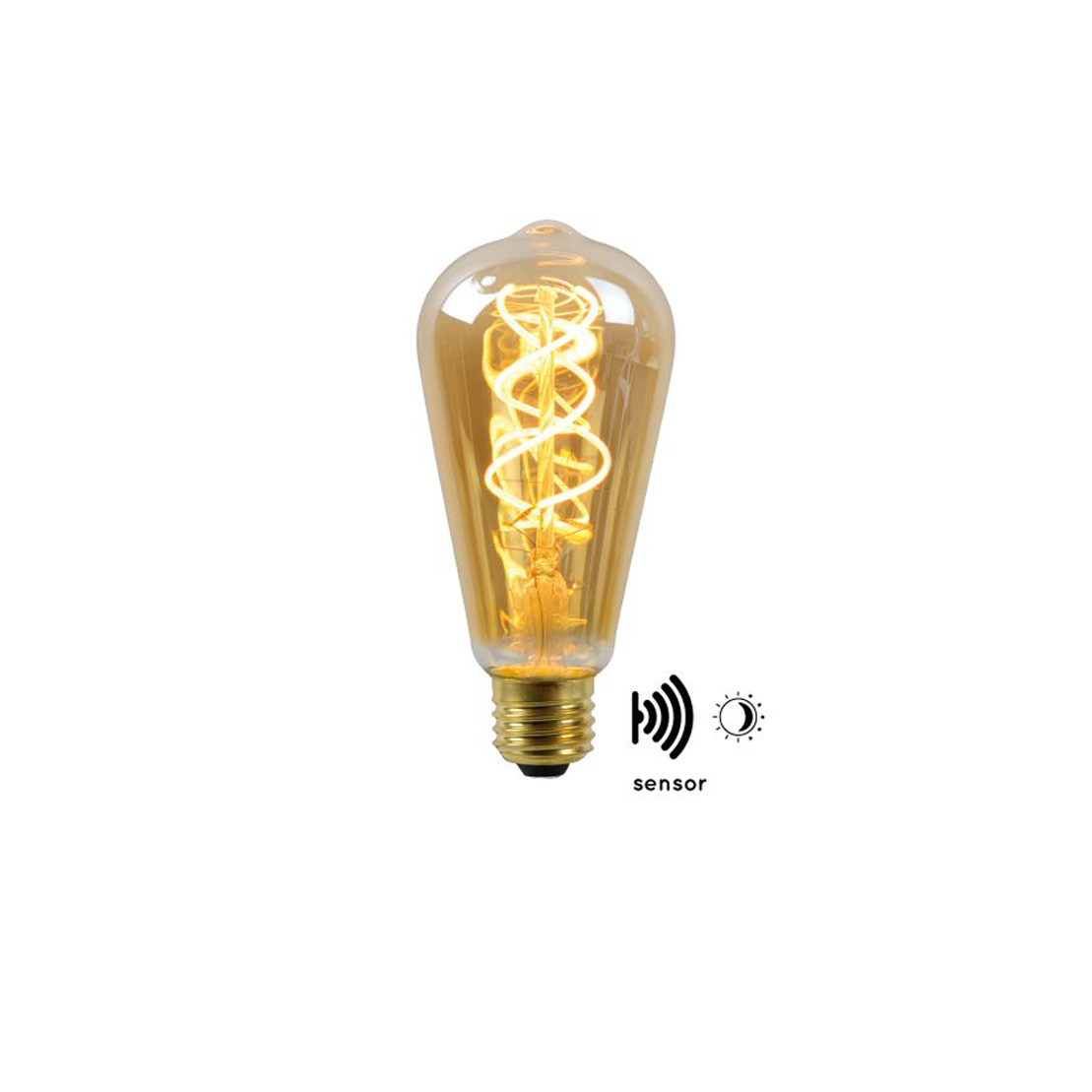 Lucide LED BULB TWILIGHT SENSOR -Ulkofilamenttilamppu - Ø 6,4 cm - LED - E27 - 1x4W 2200K - Amber