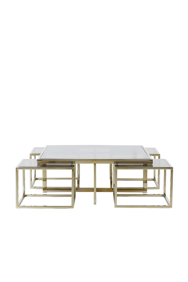 Coffee table S/5 100x100x40 cm MACARA glass brown+light gold