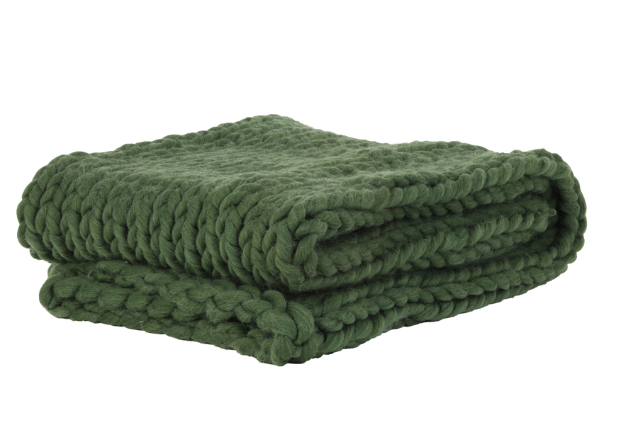 Throw 152x127 cm KNITTED olive green