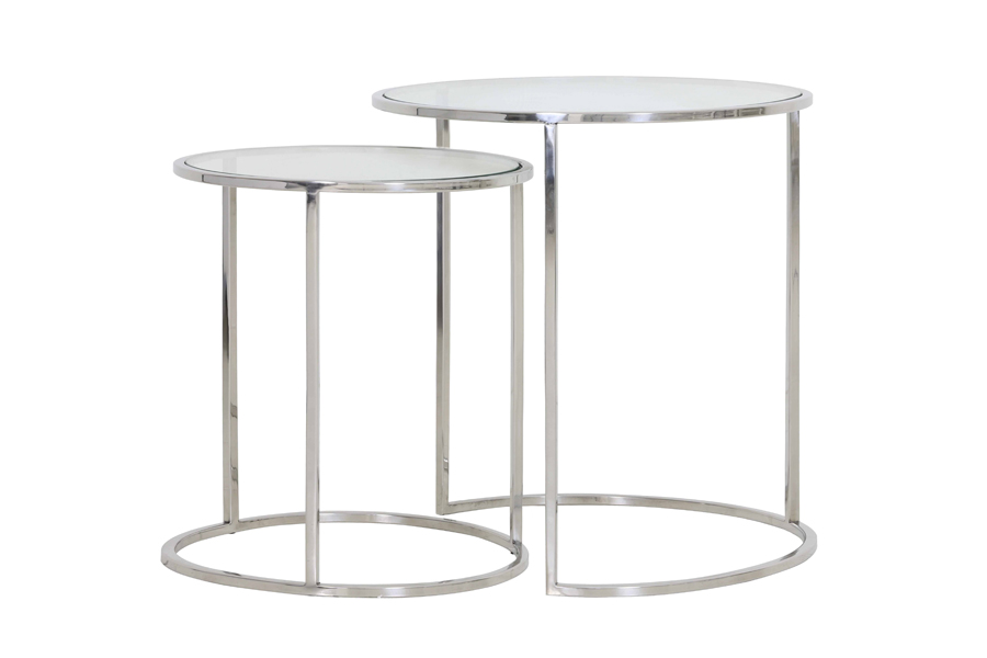 Side table S/2 Ø40x45+Ø50x52 cm DUARTE nickel+glass