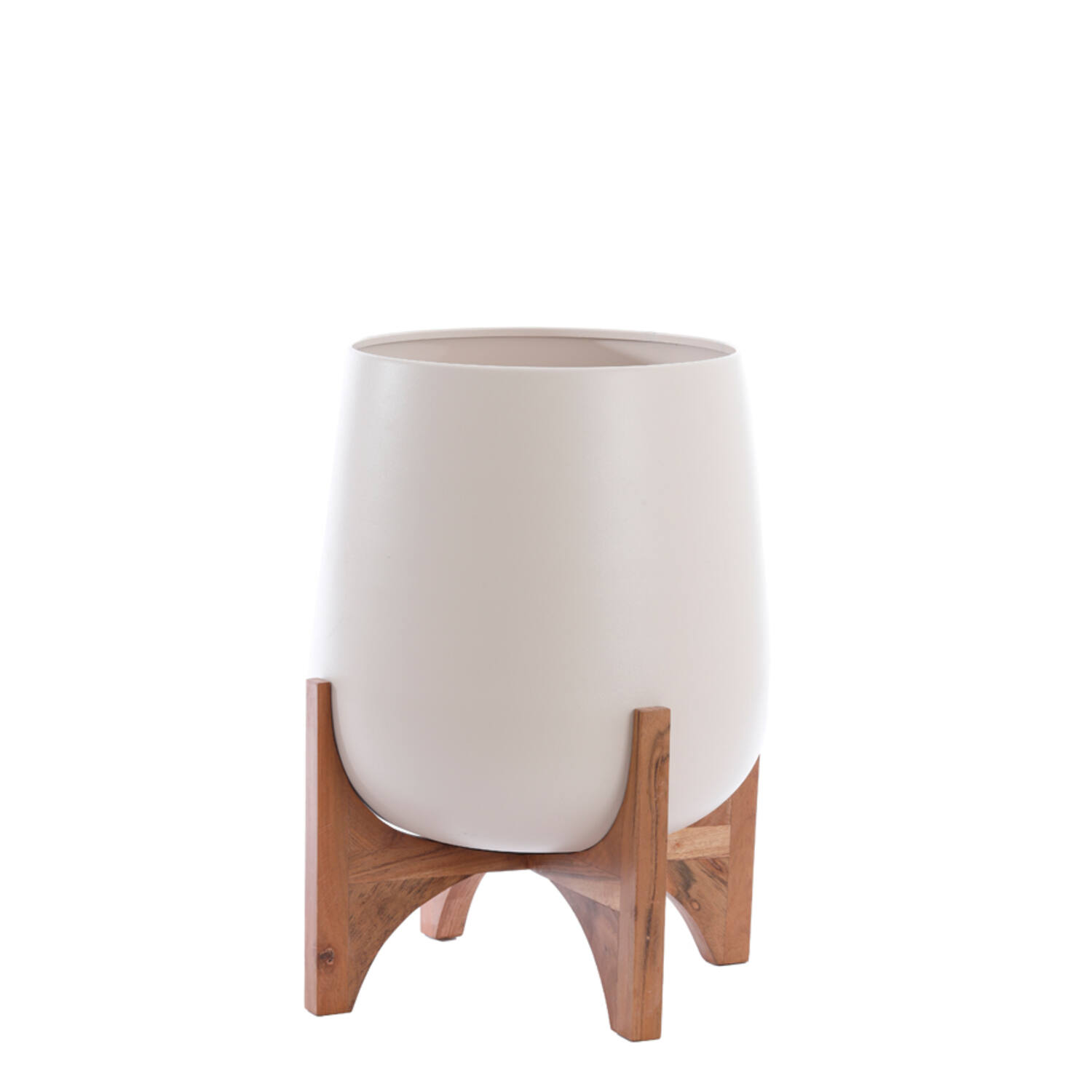 Pot deco on base Ø44x53 cm KARUNA wood+matt cream