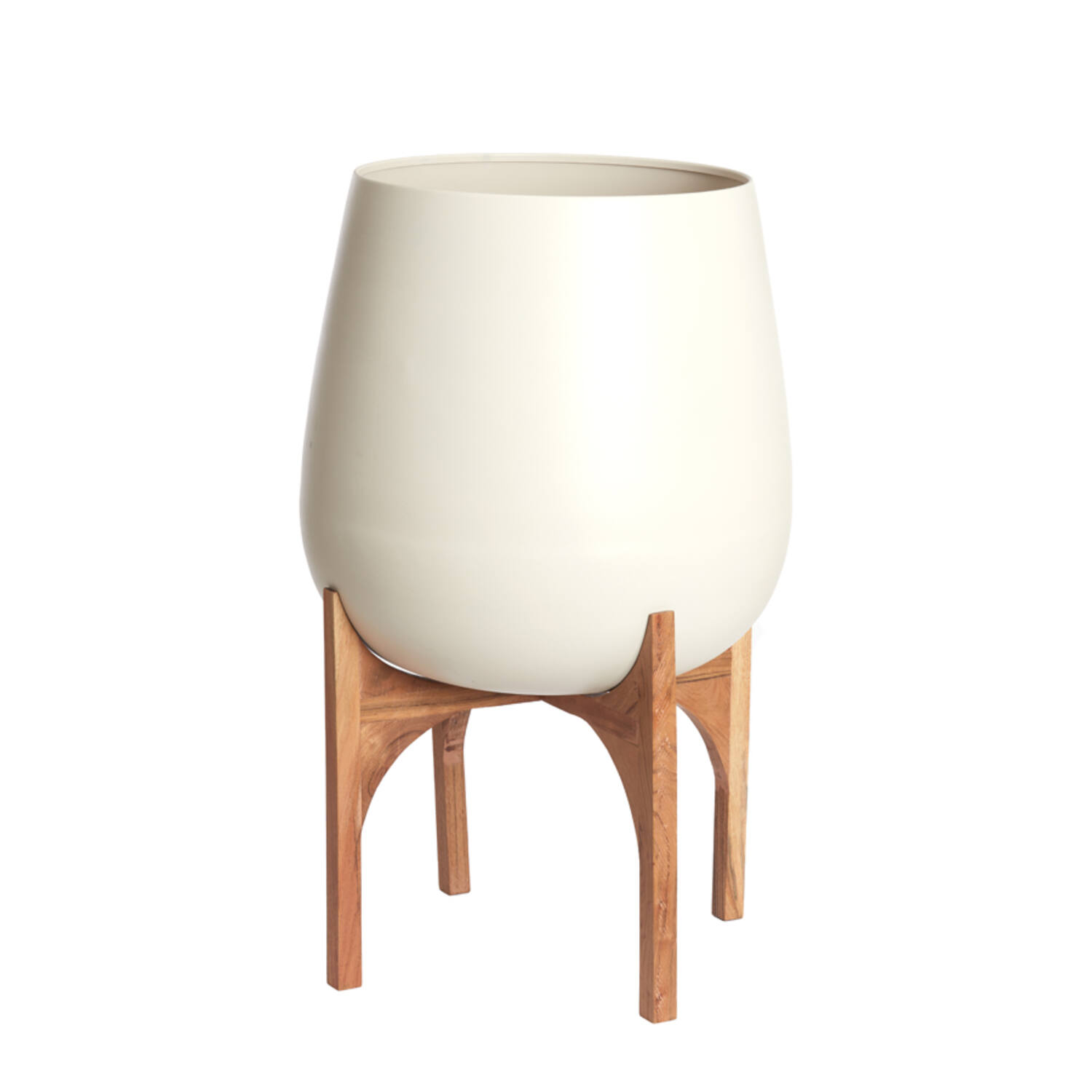 Pot deco on base Ø59x82 cm KARUNA wood+matt cream
