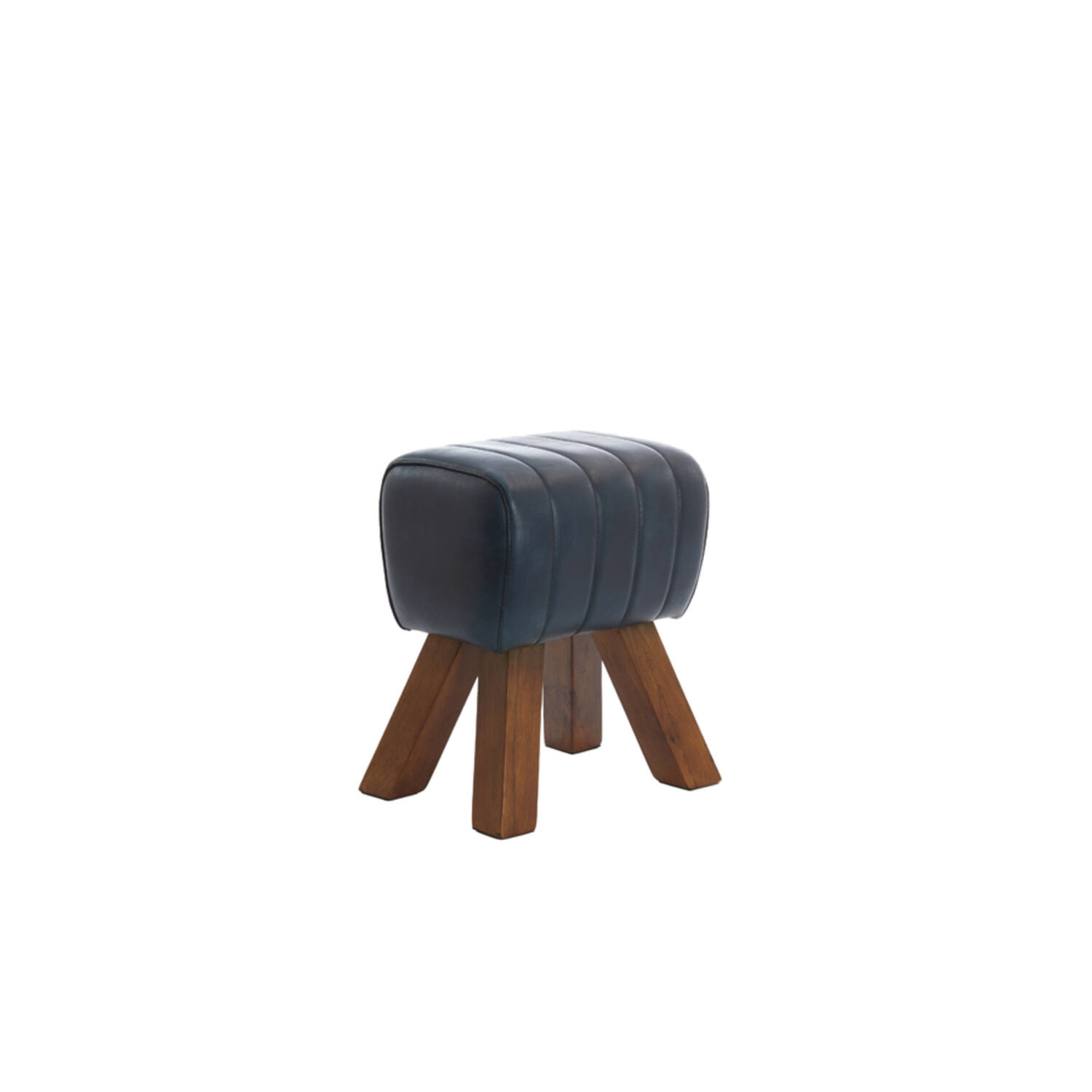 Stool 40x31x46 cm RAMY leather blue+wood dark brown