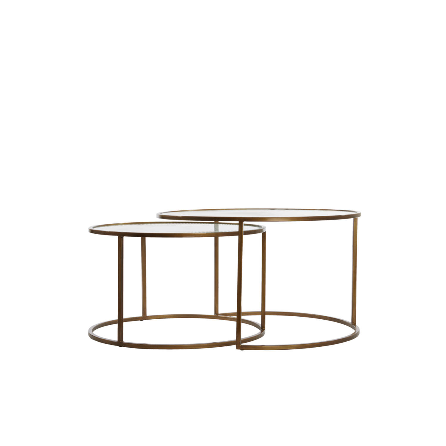 Coffee table S/2 Ø65x39+Ø73x44 cm FERATI glass clear+gold