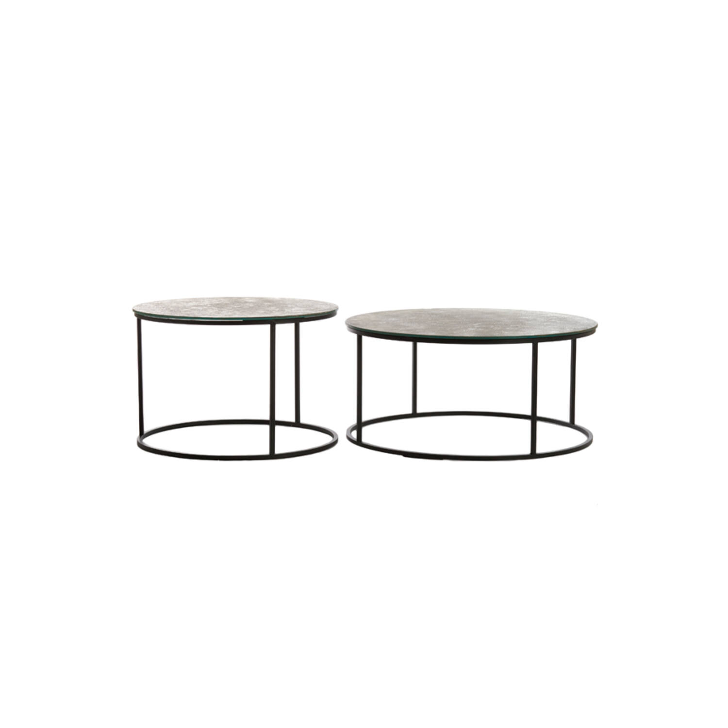 Coffee table S/2 Ø60x39+Ø74x34 cm HOPI glass-matt black