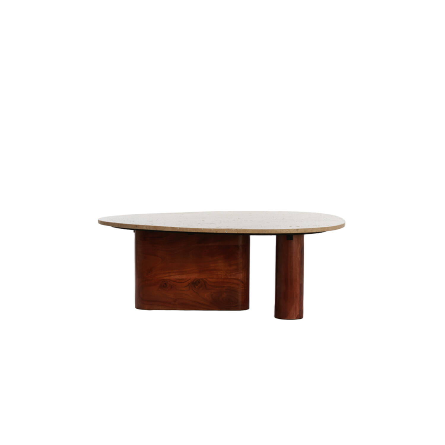 Coffee table 90x72x31 cm MAHELONA travertine sand+wood brwn