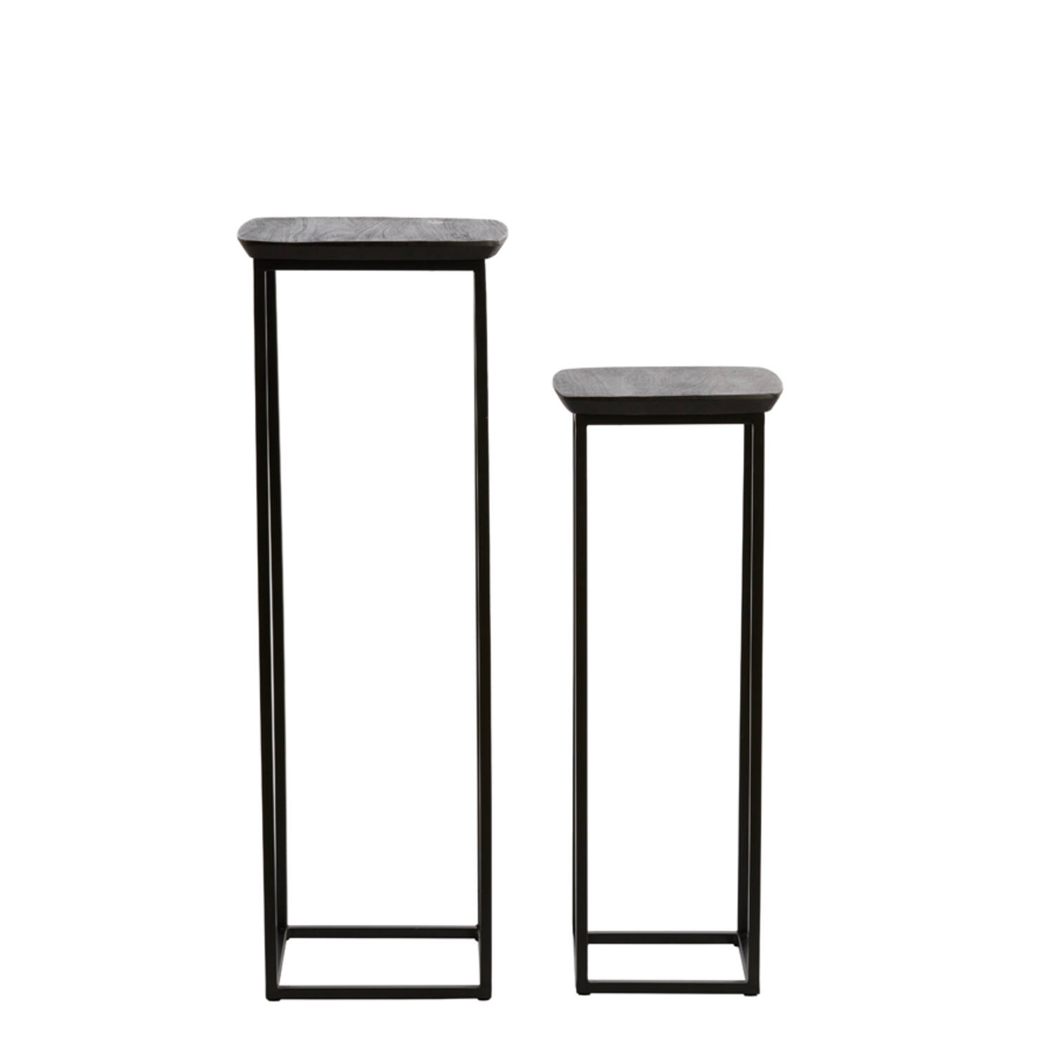 Pillar S/2 30x30x80+35x35x100 cm QUENZA acacia wood black+bk