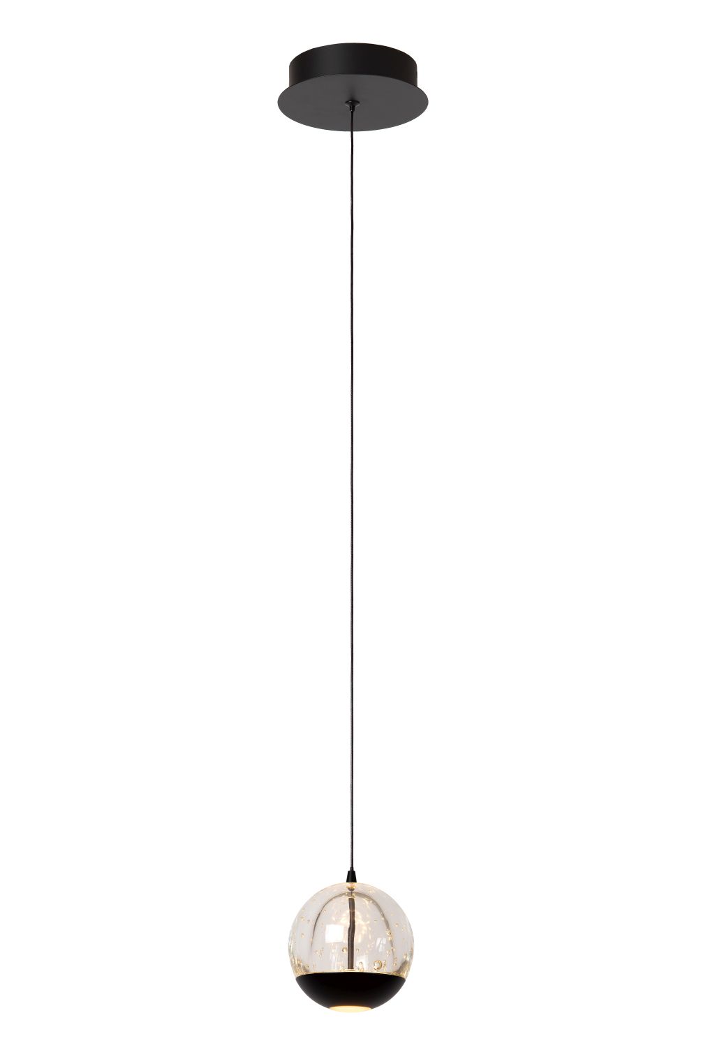 Pendant lamp Lucide SENTUBAL Ø14cm, 1xLED 6,3W 2700K, black/clear