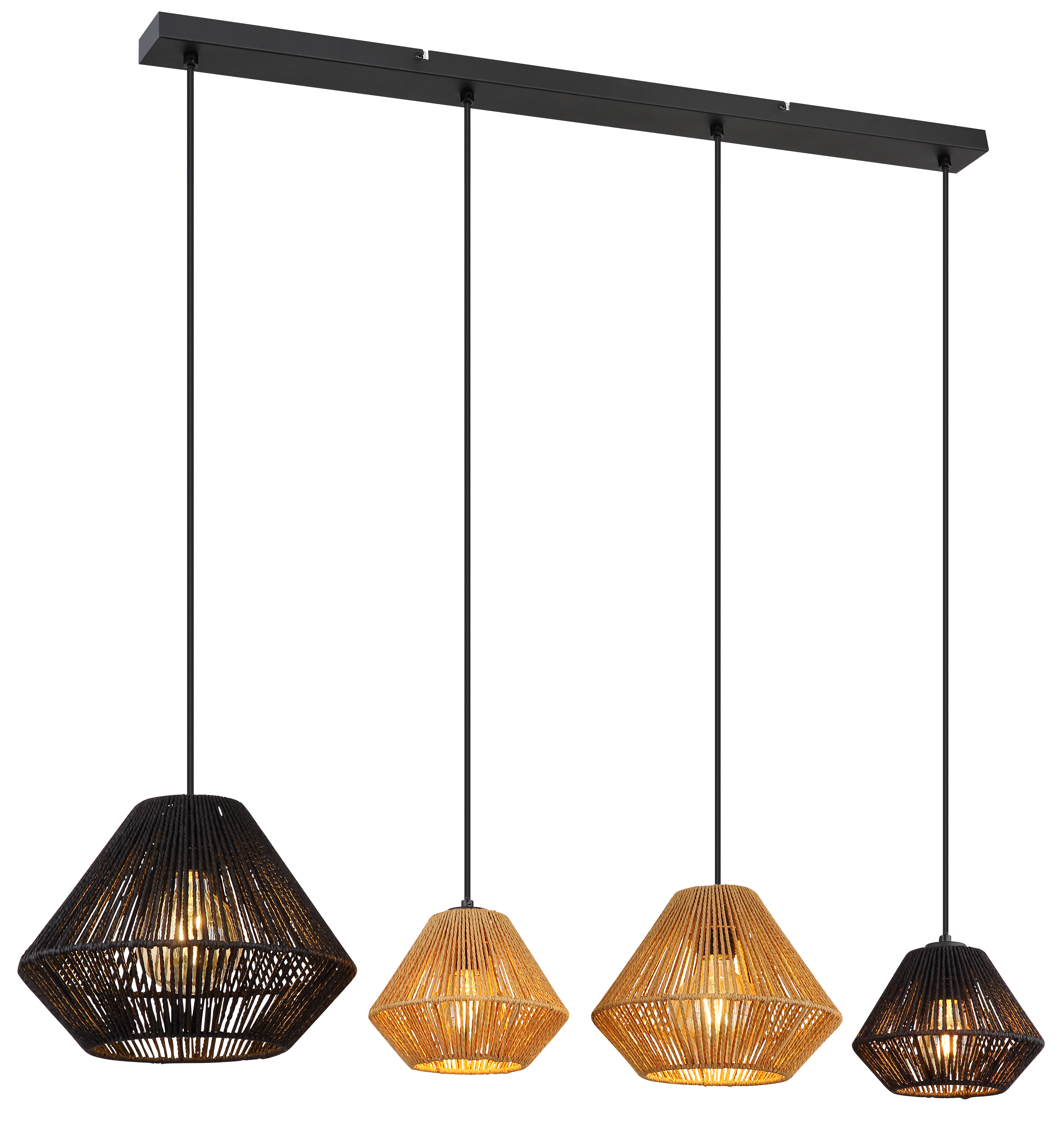 Pendant lamp Globo HOUDINI, 4xE27, black/natural