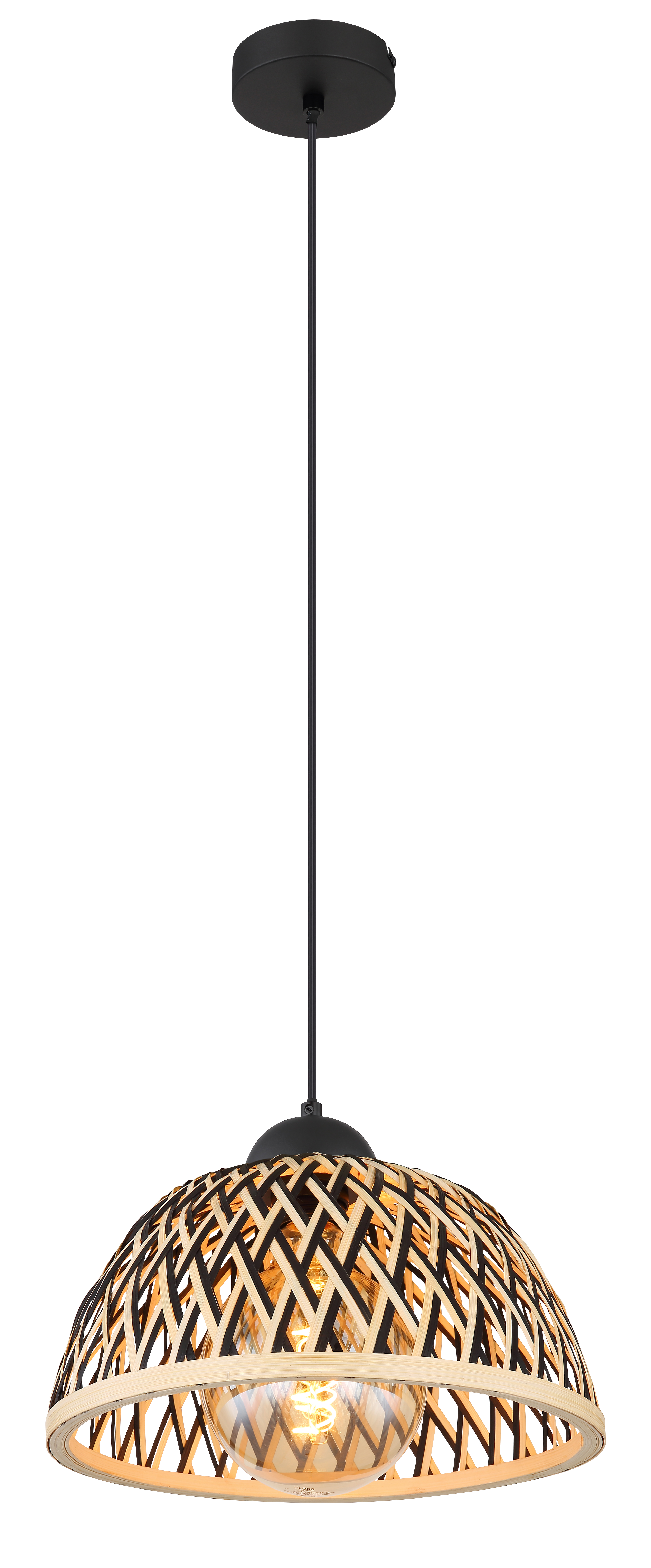 Pendant lamp Globo COLLY 30cm, 1xE27, black/natural