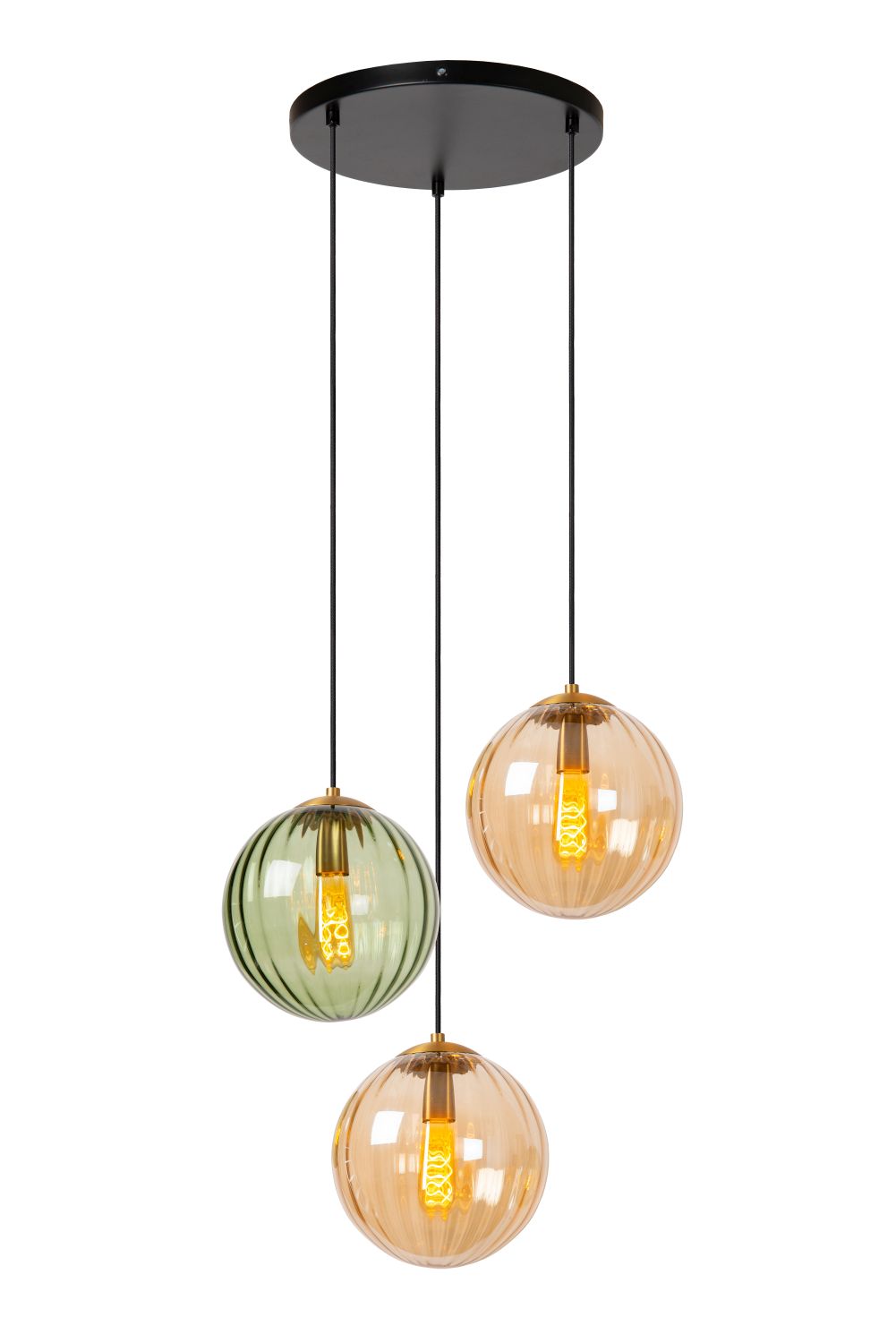 Pendant lamp Lucide MONSARAZ Ø35cm, 3xE27, green/amber