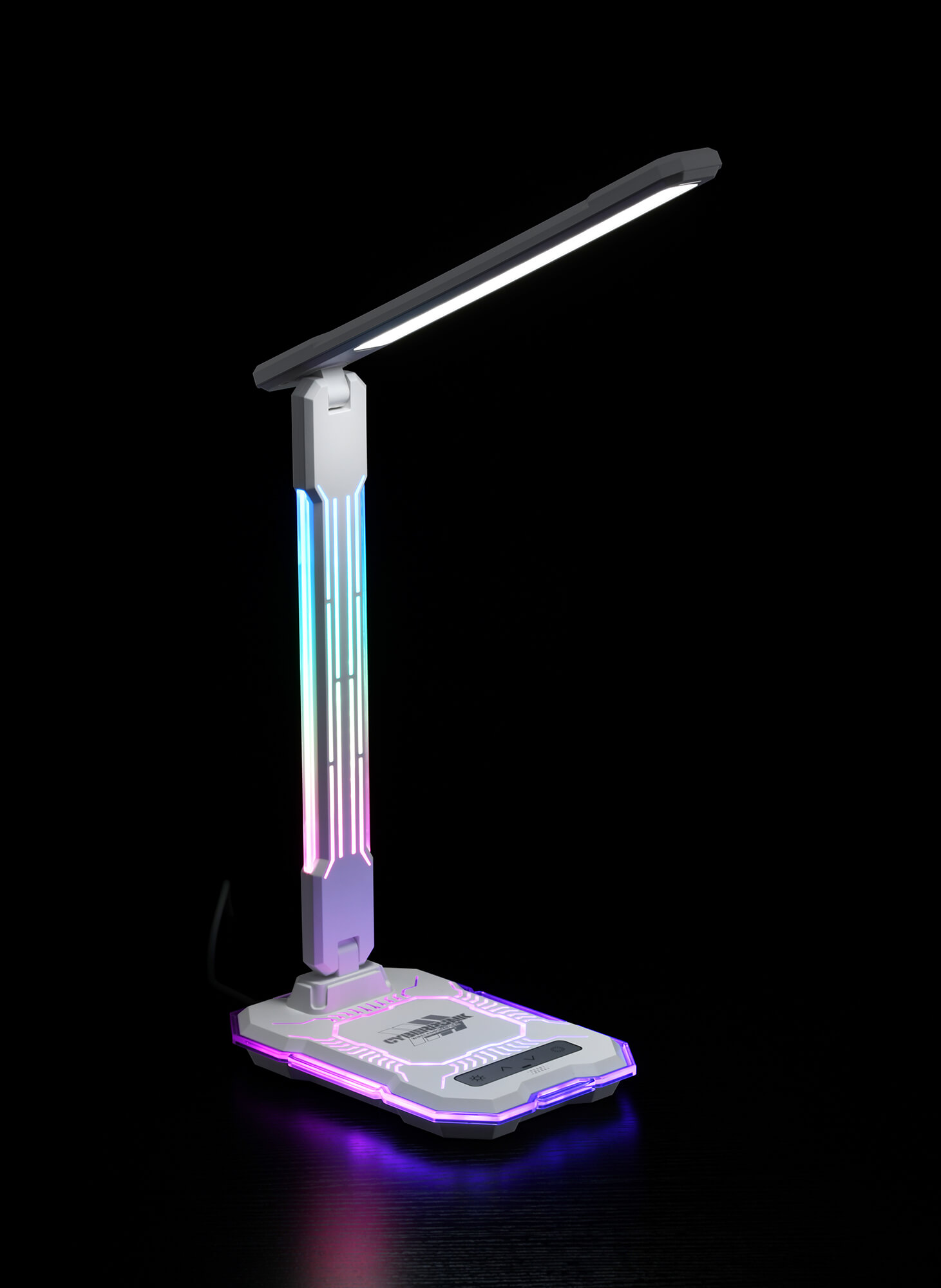 Table lamp FocusLight E-Sport, 9W + RGB 3W LED, CCT, wireless charging pad, white