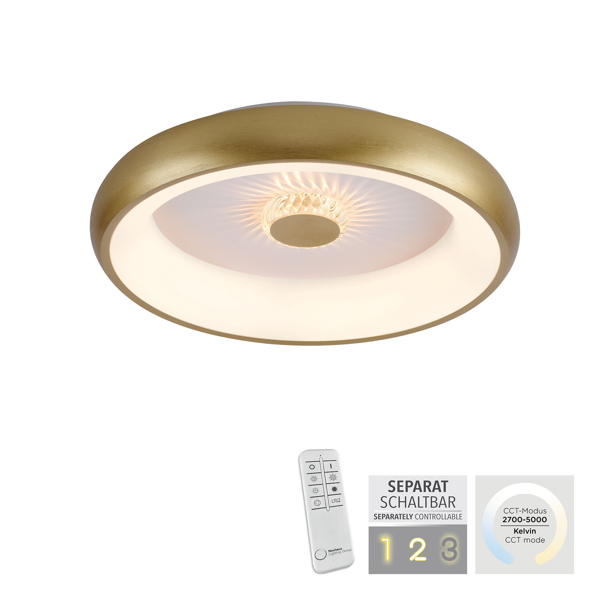 Ceiling lamp JustLight Vertigo Led 46,5cm matte brass