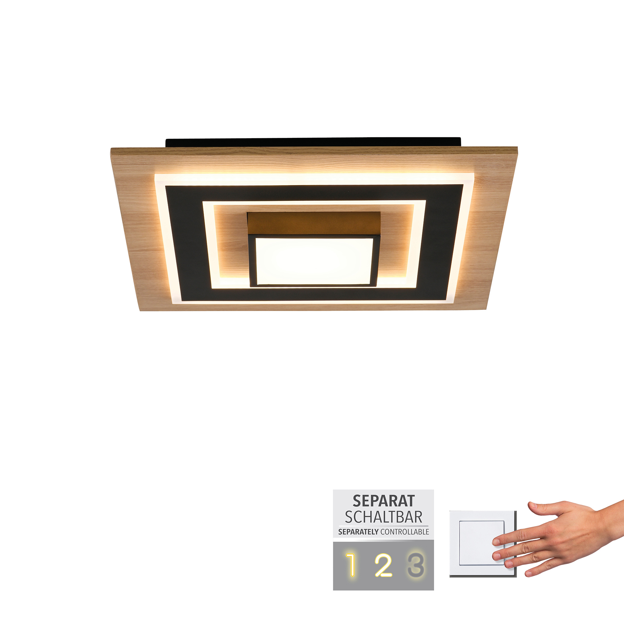 Ceiling lamp JustLight Tola Led 40x40cm wood/matte black