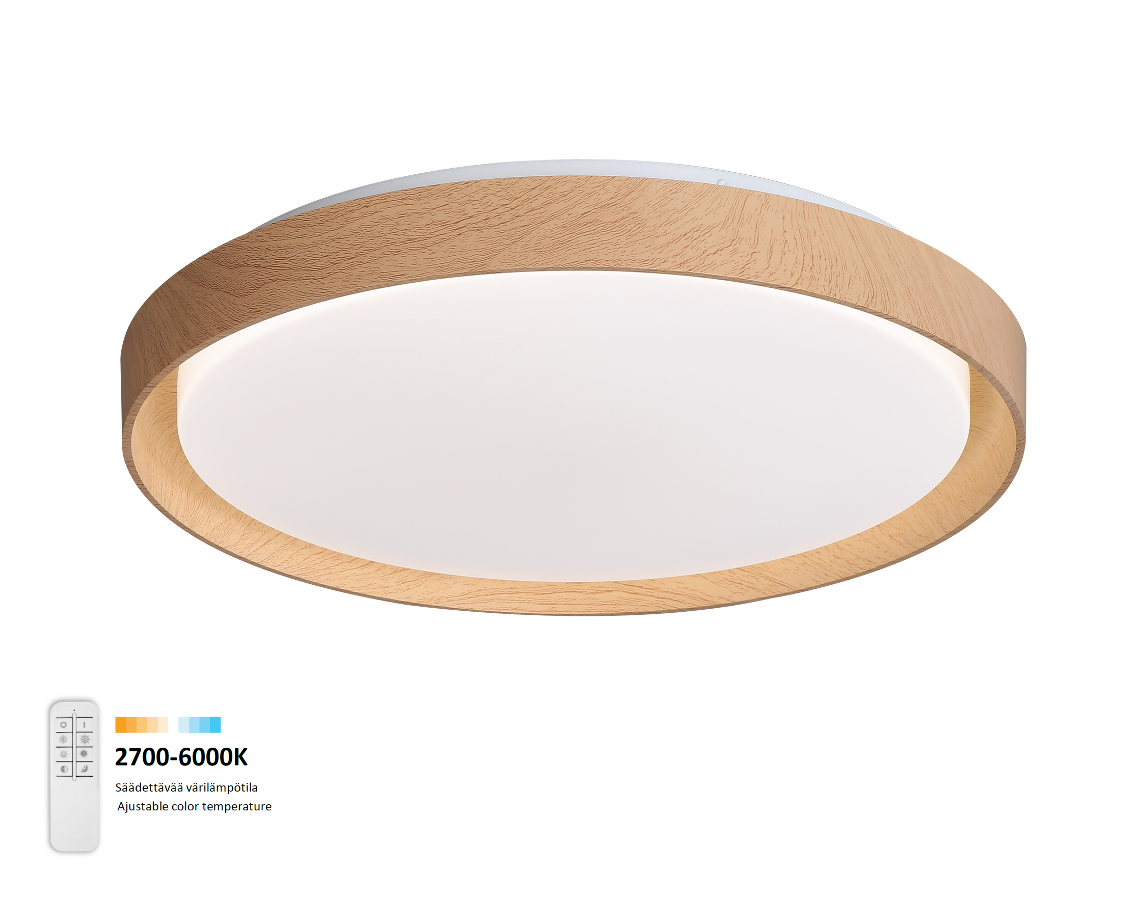 Kattovalaisin Verdal Led 38cm, CCT, 36W, 2200lm, puu/valkoinen