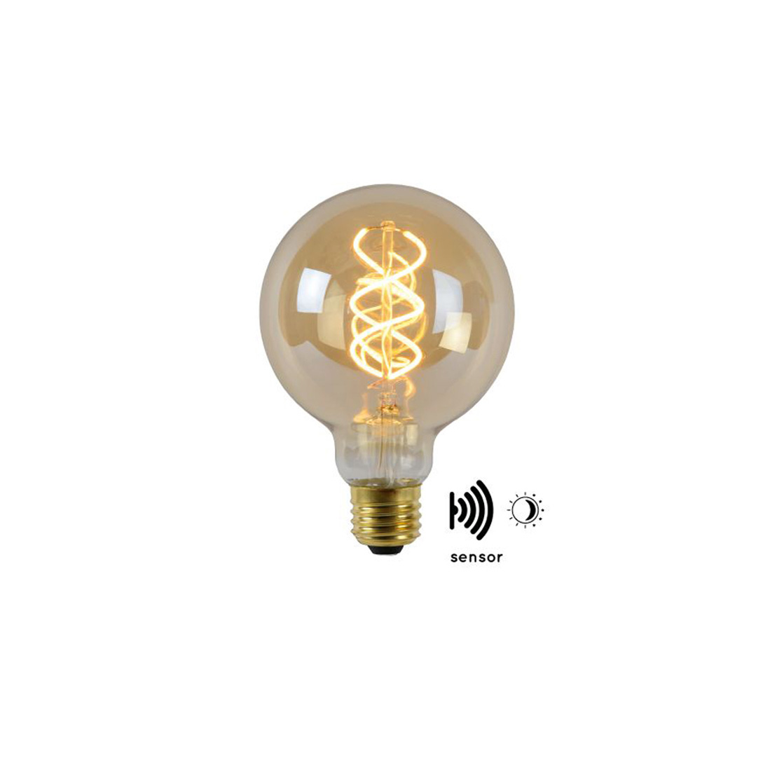 Lucide LED BULB TWILIGHT SENSOR -filamenttilamppu - Ø 9,5 cm - LED - E27 - 1x4W 2200K - Amber