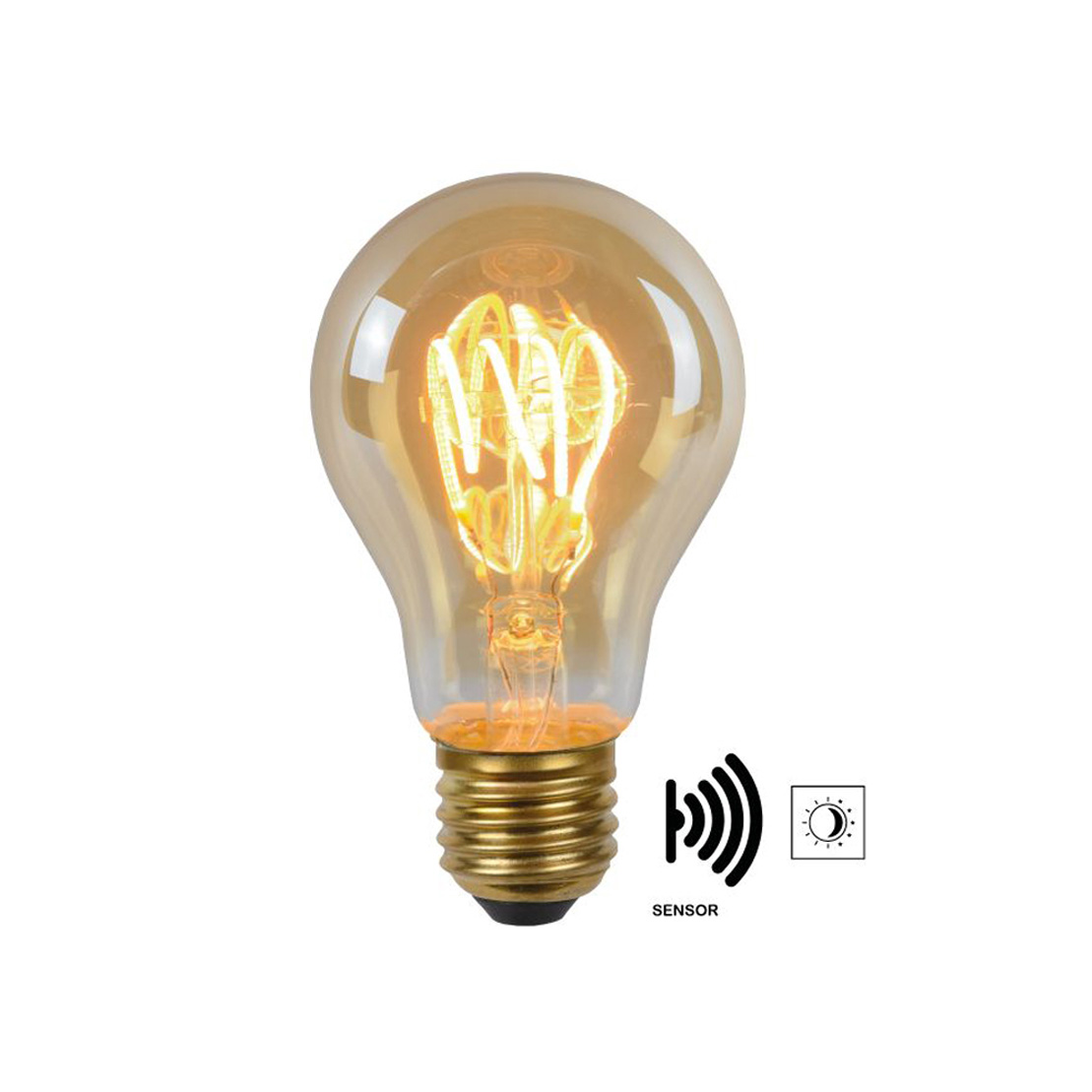 Lucide LED BULB TWILIGHT SENSOR -Ulkofilamenttilamppu - Ø 4 cm - LED - E27 - 1x4W 2200K - Amber