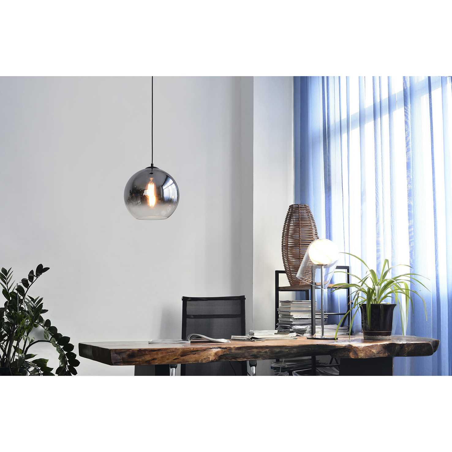 FocusLight MIO - Pendant lamp - Ø:25,0 cm  - 1xE27 - Smoke Grey / Clear
