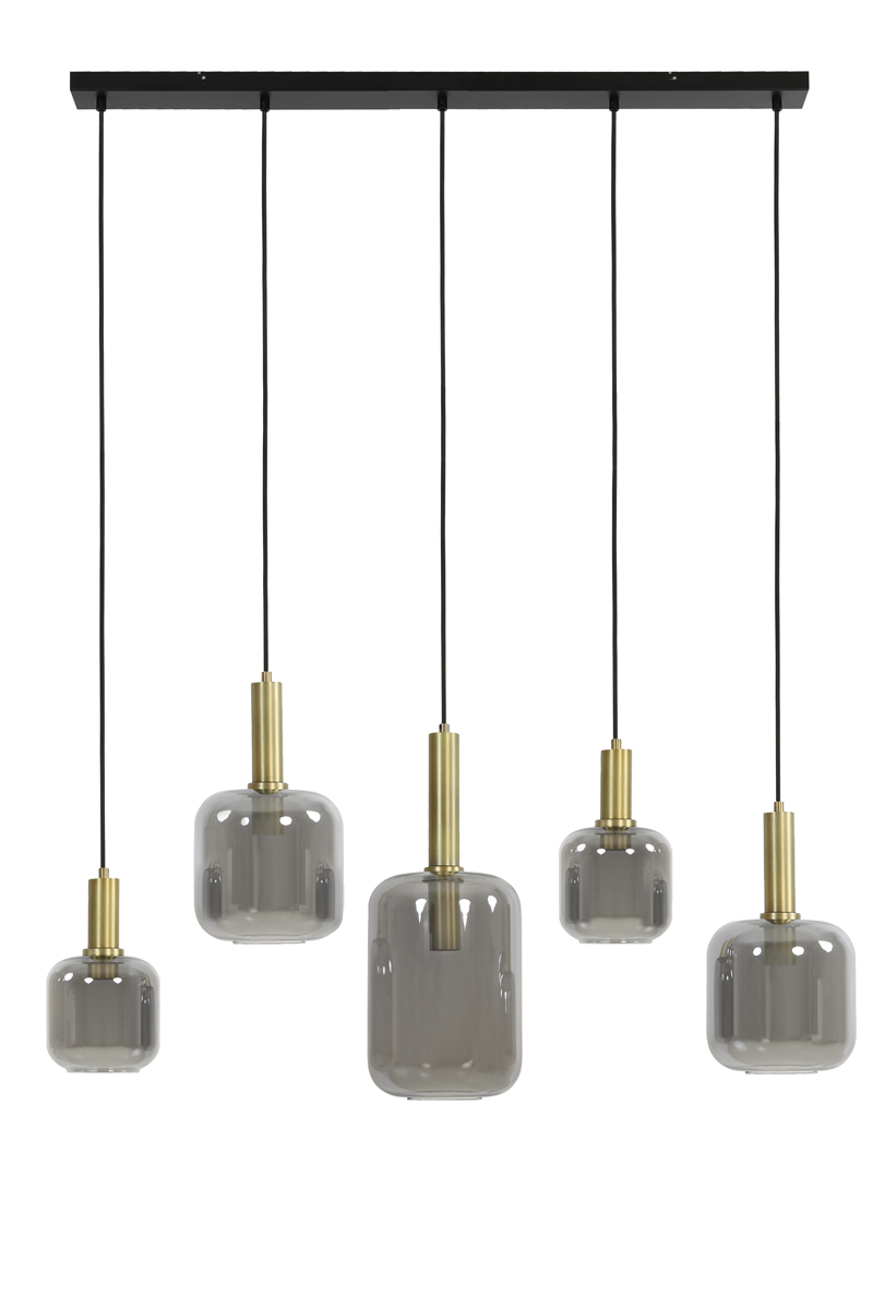 Hanging lamp 5L 110x22x32 cm LEKAR ant. bronze+smoked glass