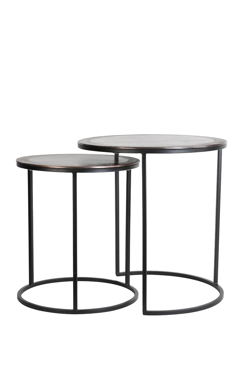 Side table S/2 Ø40x45+Ø50x52 cm TALCA ant copper+black