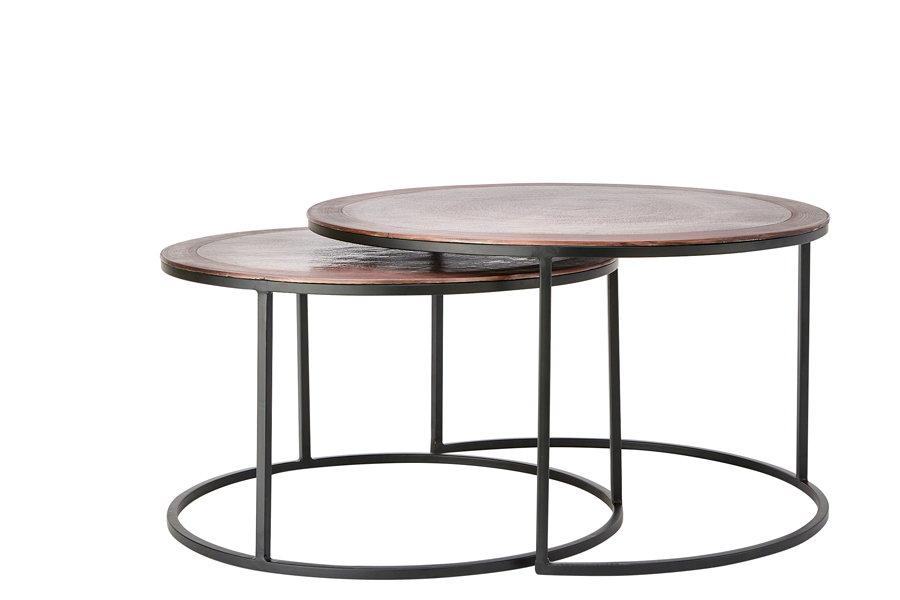 Coffee table S/2 Ø65x39+Ø75x45 cm TALCA ant copper+black