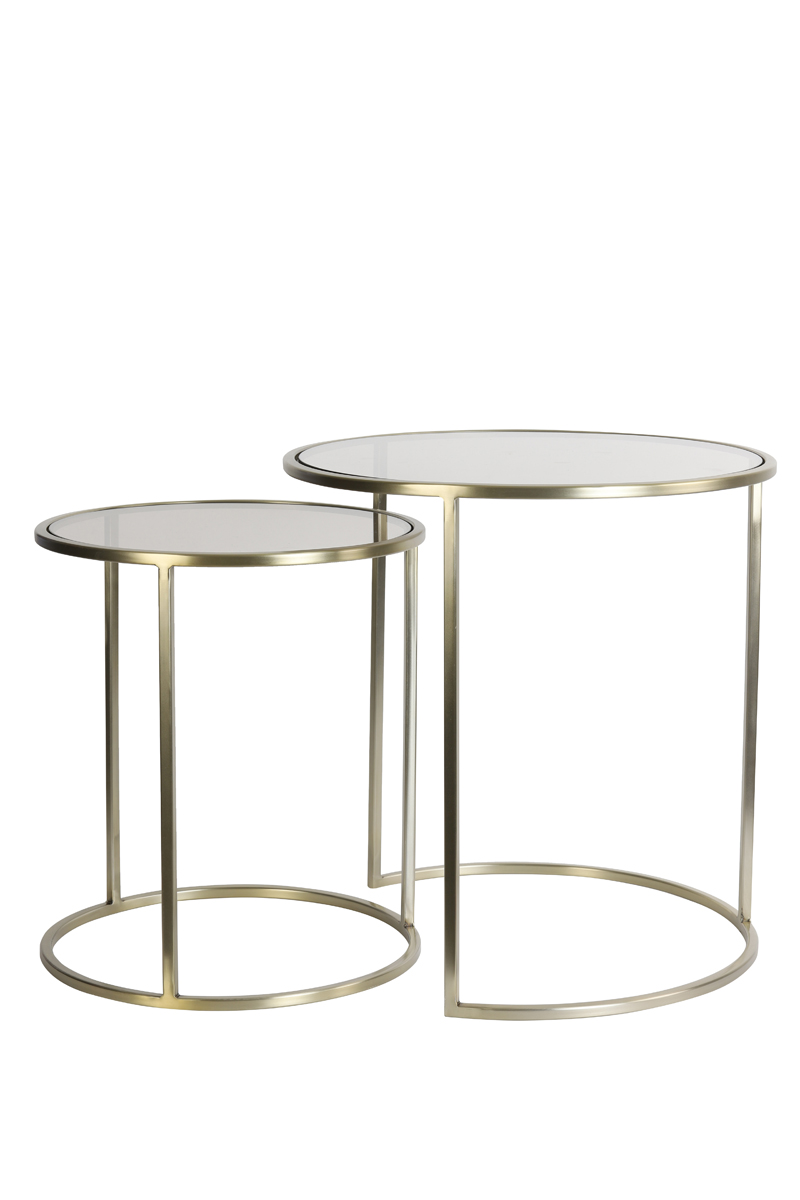 Side table S/2 Ø40x45+Ø50x52 cm DUARTE gls brown+light gold