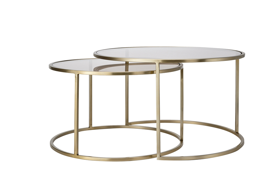 Coffee table S/2 Ø65x39+Ø75x44 cm DUARTE gls brown+l gold