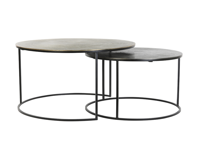 Coffee table S/2 Ø61x37+Ø76x41 cm PRIMO blck-bronze+mat blck