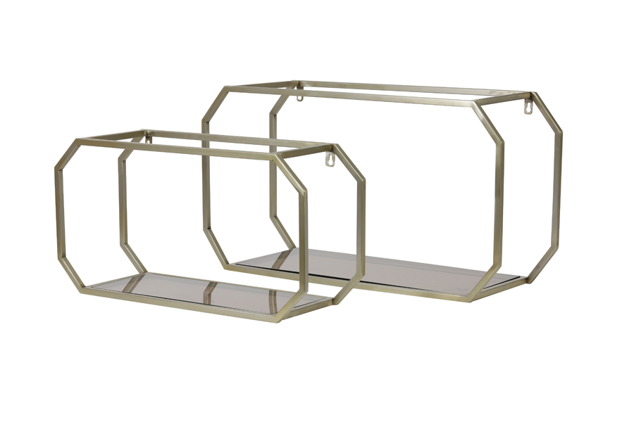 Wall rack S/2 58x20x30+70x29x38 cm MUKSI gls brwn+light gold