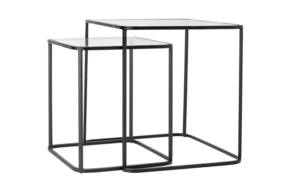 Side table S/2 40x40x45+50x50x52 cm LOFTI mtt blck+clr glass