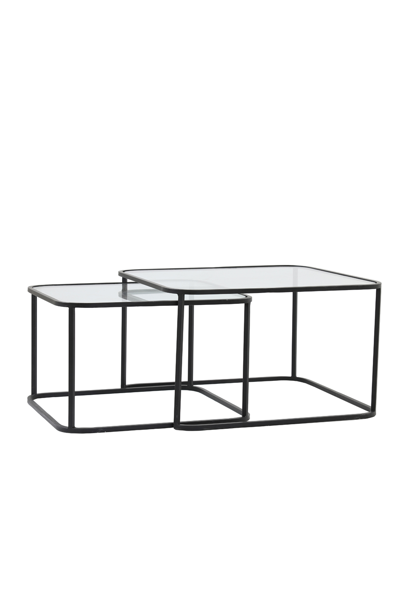 Coffee table S/2 65x65x40+75x75x44 cm LOFTI mtt blck+clr gls