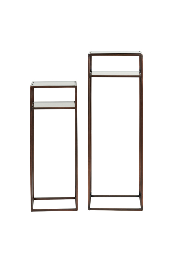 Pillar S/2 30x30x80+35x35x100 cm BILO antiq copper+glss brwn