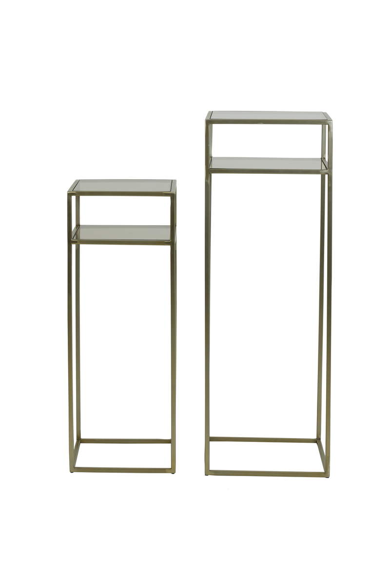 Pillar S/2 30x30x80+35x35x100 cm BILO light gold+glass brown