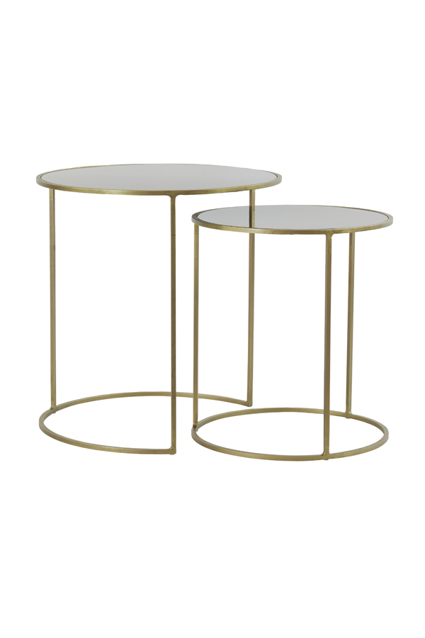 Side table S/2 Ø40x45+Ø50x52 cm EVATO glass green+ant bronze