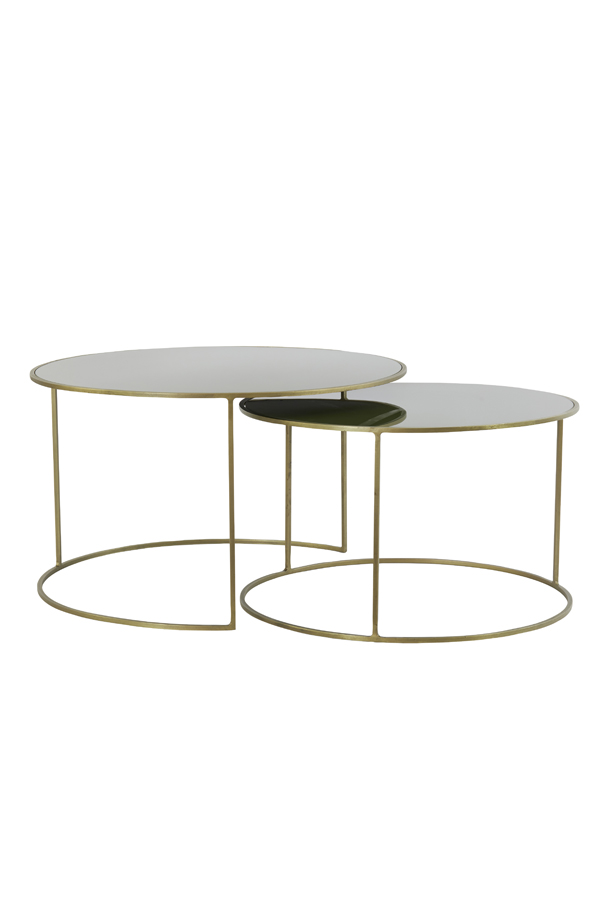 Coffee table S/2 Ø65x39+Ø75x44 cm EVATO glass green+ant brnz