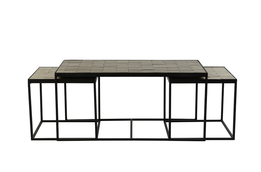 Coffee table S/3 max 90x45x45 cm ALIX ceramic brwn+matt blck
