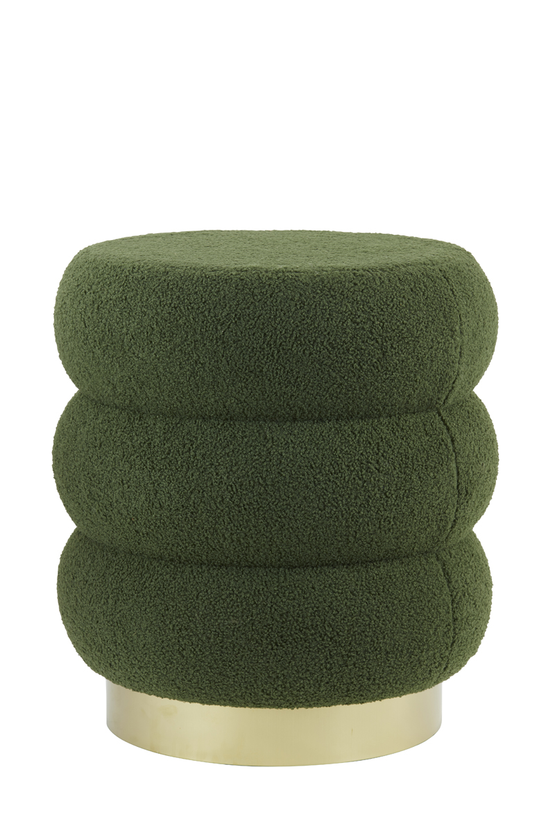 Stool Ø40x45 cm KIMI teddy dark olive green+gold