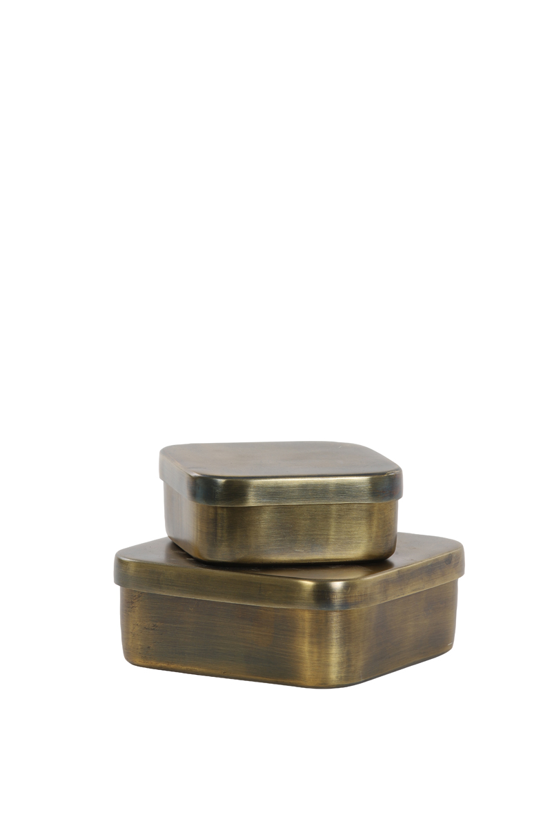 Deco box S/2 10x10x4+13,5x13,5x5 cm SAMUEL antique bronze