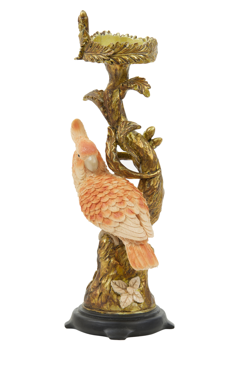 Candle holder 9x8,5x28 cm PARROT behind antique gold-peach