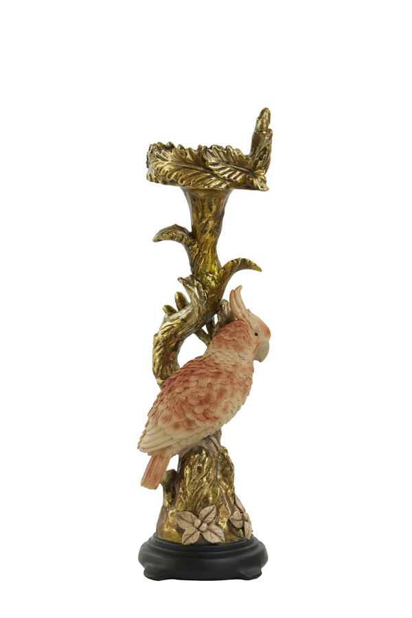 Candle holder 10,5x10,5x36 cm PARROT behind antiq gold-peach