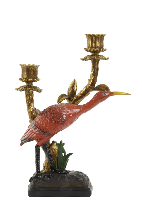 Candle holder 33x15x44 cm CRANE antique gold-coral