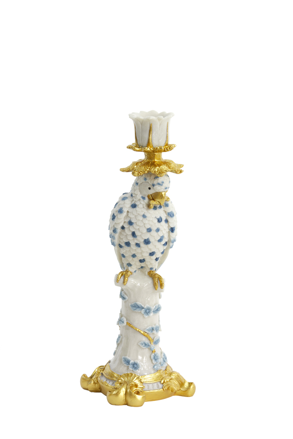 Candle holder 14,5x12x37 cm LORA blue-white