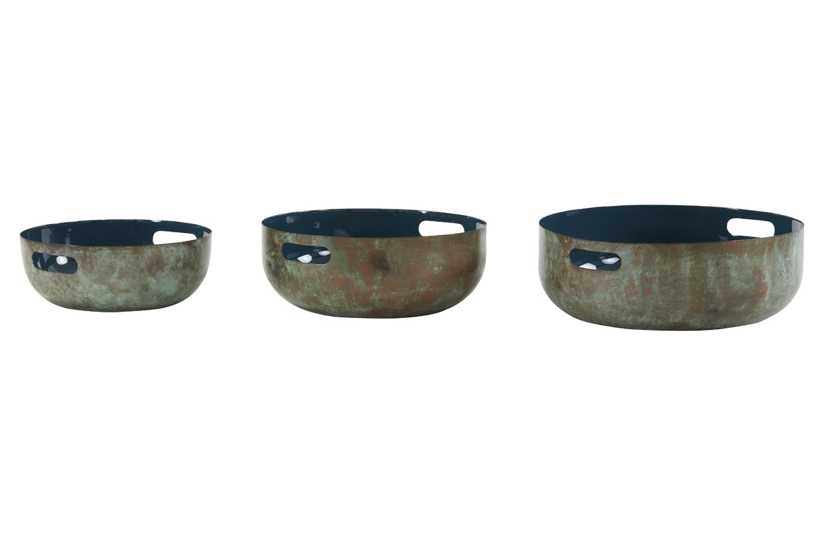 Dish S/3 max Ø35x12 cm GLYNOR oxidized copper+petrol