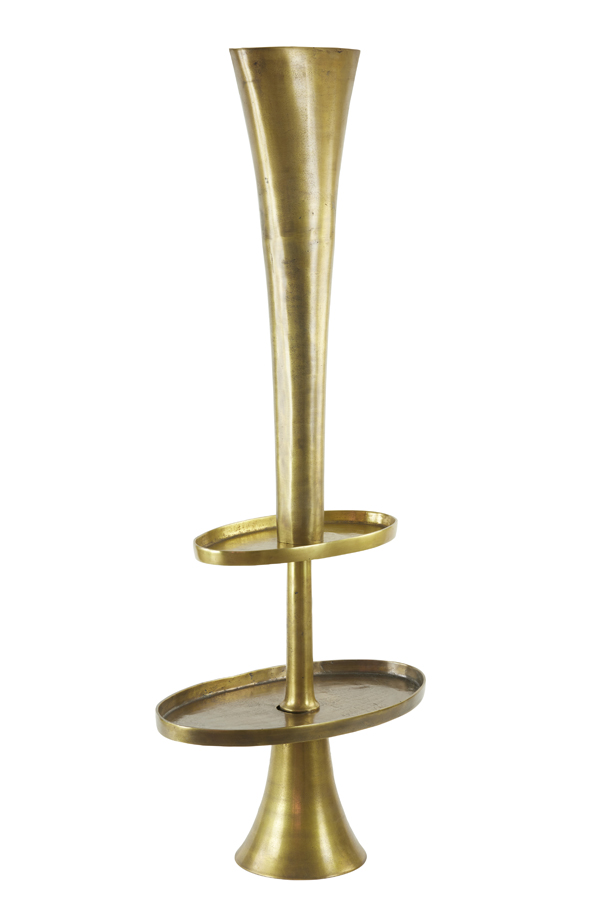 Stand 2 layers+vase oval 60x35x150 cm ZEMBI antique bronze