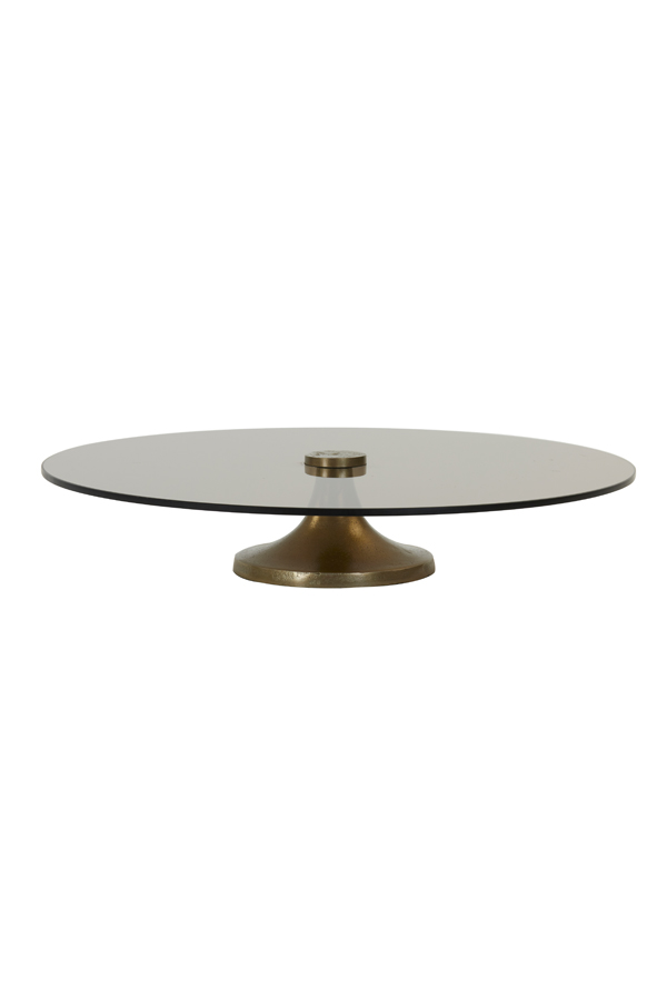 Dish on base Ø40x9 cm DANULA raw ant. bronze+brown glass