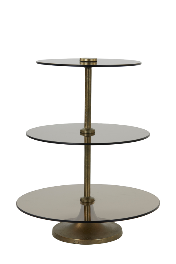 Stand 3 layers Ø35x43 cm DANULA raw ant. bronze+brown glass