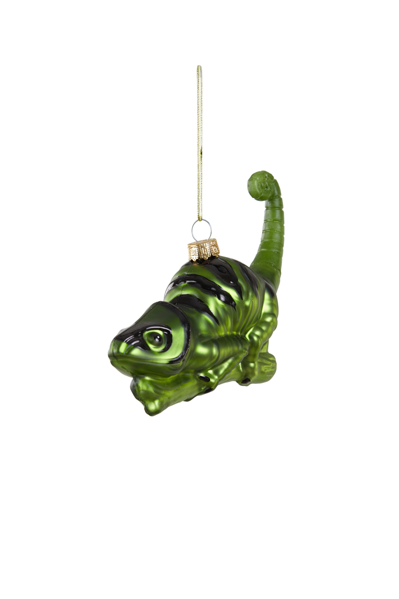 Ornament hanging 14x4,5x10 cm LIZARD glass olive green+black