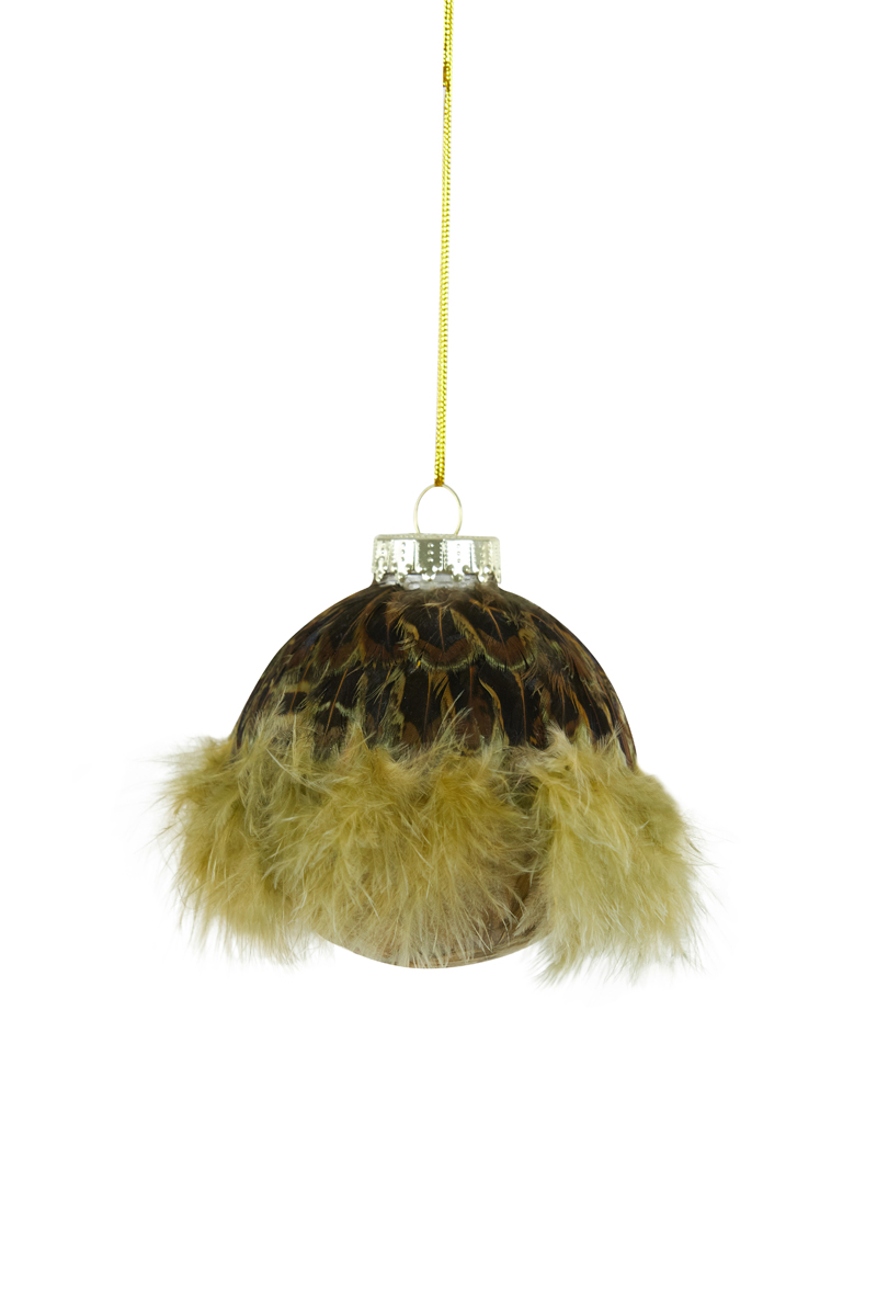 Christmas bauble Ø8x8 cm FEATHER green-brown