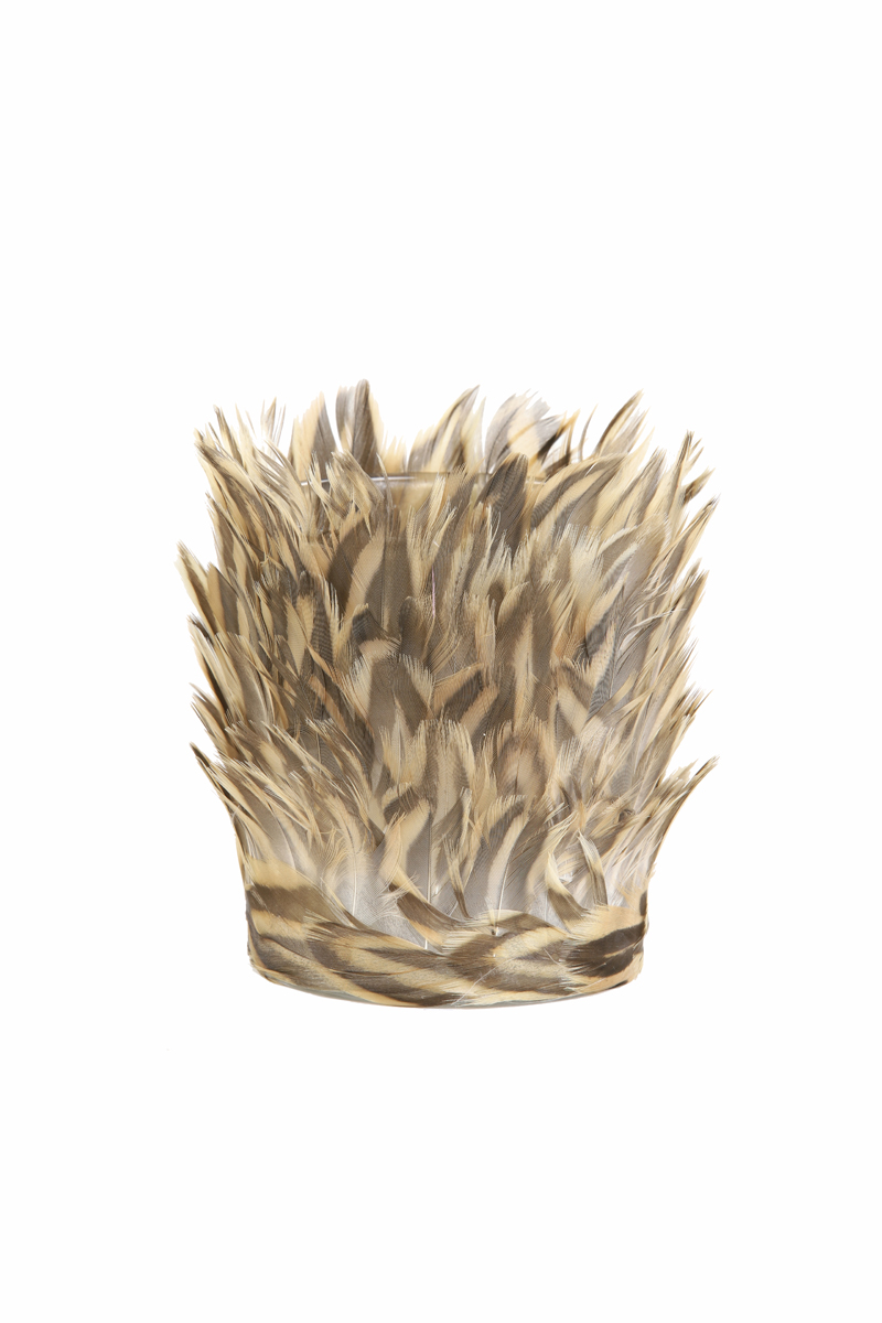 Tealight Ø7,5x9 cm FEATHER glass light brown-dark brown