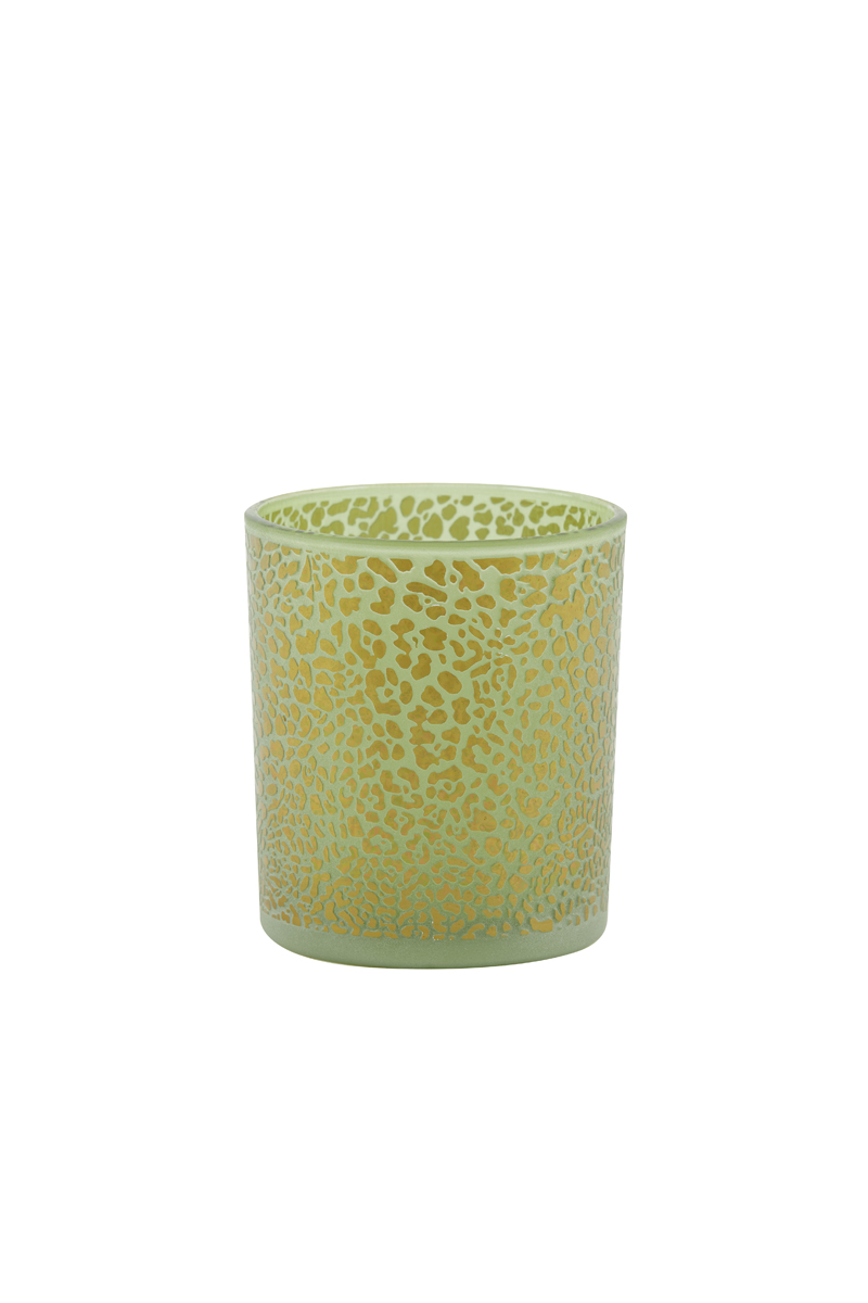 Tealight Ø9x10 cm LEOPARD glass green+gold